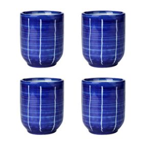 4Pcs Japanese Style Blue Ceramic Teacups Small Straight Wine Cups 150ML