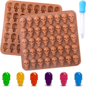 Candy Molds Silicone, 2 Pack 40 Cavity Non-Stick Skull Silicone Molds with 1 Droppers