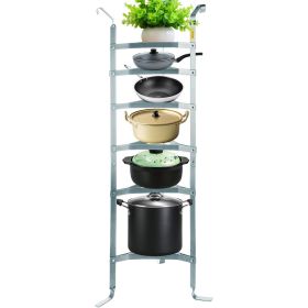 VEVOR 6-Tier Cookware Stand, Carbon Steel Multi-Layer Pot Rack, 61-inch Cookware Shelf, Satin Nickel Cookware Storage Tower