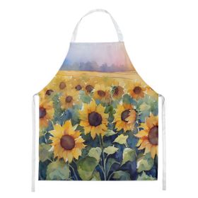 Sunflowers in Watercolor Apron Cooking Kitchen Server Baking Crafts Gardening for Adult Women Men, Unisex, Large, Multicolor