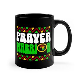 Black Ceramic Mug - 11oz, Prayer Warrior African Inspiration Illustration