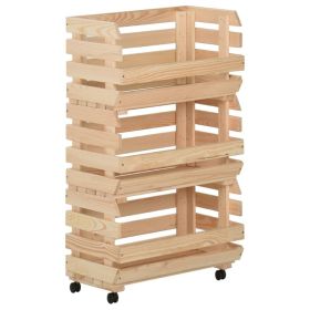 Vegetable Trolley 14.6"x11.8"x31.5" Solid Wood Pine