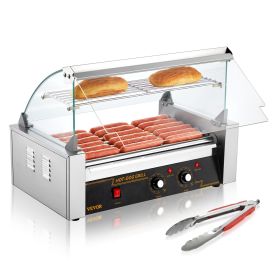 VEVOR Hot Dog Roller 7 Rollers 18 Hot Dogs Capacity 1050W Stainless Sausage Grill Cooker Machine with Dual Temp Control Glass Hood Acrylic Cover Bun W