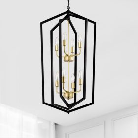 8-Light Lantern Tired Farmhouse Ceiling Hanging Light Black Chandelier Metal Modern Pendant Light Fixtures for Kitchen Island Dining Room Living Room