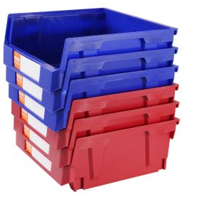 VEVOR Plastic Storage Bin, (11-Inch x 11-Inch x 5-Inch), Hanging Stackable Storage Organizer Bin, Blue/Red, 6-Pack