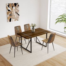 MDF Walnut Colour Dining Table and Modern Dining Chairs Set of 4, Mid Century Wooden Kitchen Table Set, Metal Base & Legs