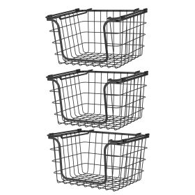 Oceanstar Stackable Metal Wire Storage Basket Set for Pantry, Countertop, Kitchen or Bathroom â€“ Black, Set of 3