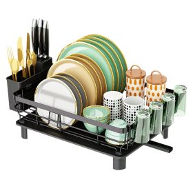 Dish Drying Rack Drain Board Utensil Holder Organizer Drainer Tableware Organizer Kitchen Countertop Storage Shelf (Color: Black)