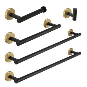 5 Pieces Bathroom Hardware Accessories Set Towel Bar Set,Wall Mounted,Premium Stainless (Color: Black + brushed gold)