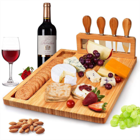 Kitchen Bamboo Cheese Board Set Natural Bamboo Cutting Board (Color: Natural C)