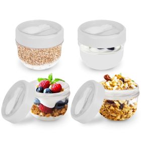 4Pcs Overnight Oats Containers with Lids and Folding Spoons 20OZ Portable Leak-proof Oats Jar For Milk Vegetable and Fruit Salad Yogurt Breakfast Cere (Color: White)